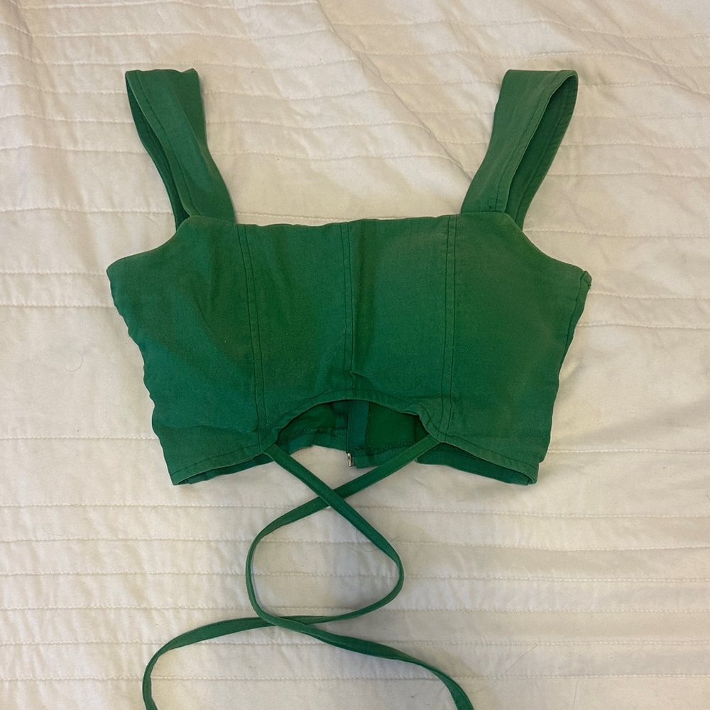 Green Cropped Top with Straps